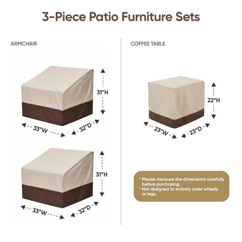 loriano Patio Furniture Covers Set  3 Piece Outdoor Furniture Cover Waterproof  600D Heavy Duty Lawn Furniture Covers Set - Image 2